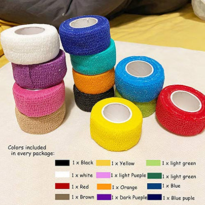 (12-Pack) 1” x 5 Yards | Self Adhesive Bandage Wrap, Kuvvfe Athletic Elastic Cohesive Bandage for Sports Injury,Strain,Kne...