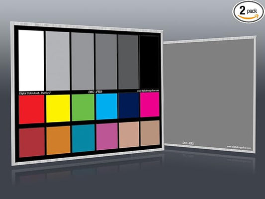 DGK Color Tools DKC-Pro 5" x 7" Set of 2 White Balance and Color Calibration Charts with 12% and 18% Gray - Pro Quality - ...