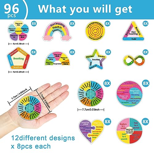 96 Pcs Breath Calm Anxiety Sensory Stickers Reusable Mindfulness Stickers Calming Strips Adhesive Sensory Strips for Schoo...