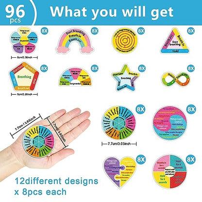 96 Pcs Breath Calm Anxiety Sensory Stickers Reusable Mindfulness Stickers Calming Strips Adhesive Sensory Strips for Schoo...