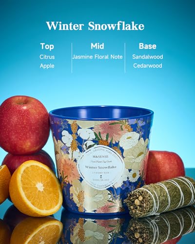 M&SENSE Winter Snow Flake Scented Candle, 28.2oz 3 Wick Natural Soy Wax Large Candles, Long Lasting Clean Slow Burning No ...
