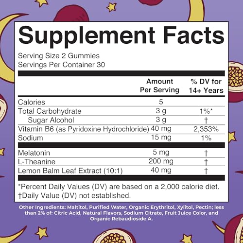 MaryRuth Organics Melatonin 5mg Sleep Gummy with L-Theanine | Lemon Balm | Vitamin B6 | Sugar-Free | Relaxation | Vegan | ...