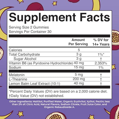 MaryRuth Organics Melatonin 5mg Sleep Gummy with L-Theanine | Lemon Balm | Vitamin B6 | Sugar-Free | Relaxation | Vegan | ...