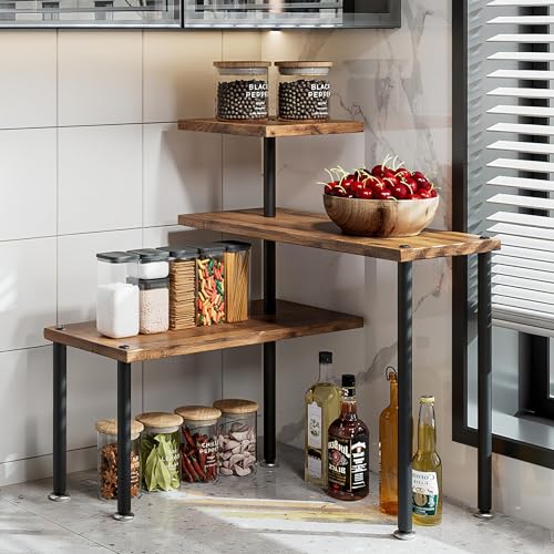 Dazioter Countertop Organizer Organization 3 Tier Kitchen Corner Shelves Adjustable Spice Storage Rack for Bathroom Coffee...