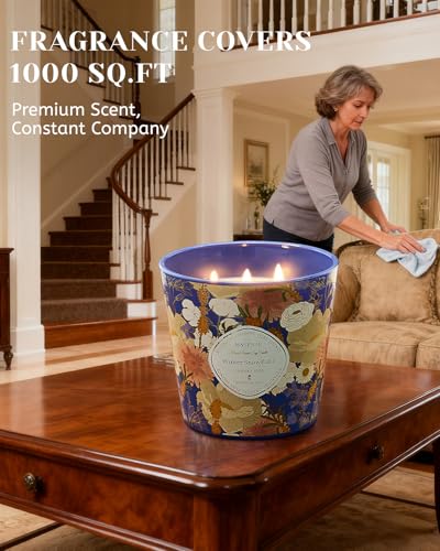 M&SENSE Winter Snow Flake Scented Candle, 28.2oz 3 Wick Natural Soy Wax Large Candles, Long Lasting Clean Slow Burning No ...