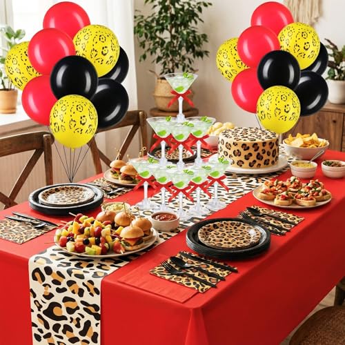 Teecyhooo 181 Pcs Cheetah Party Decorations Leopard Print Safari Animal Jungle Party Supplies Includes Tableware Set, Late...