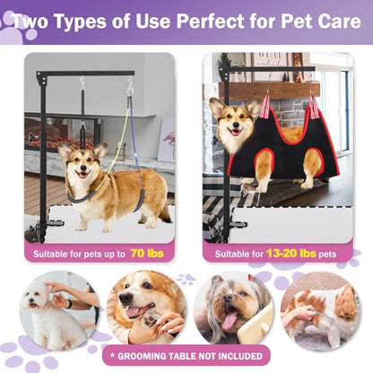 AGESISI Dog Grooming Arm with Clamp, Heavy Duty Pet Grooming Table Arm with Grooming Hammock, Loop Noose & Two No-Sit Haun...