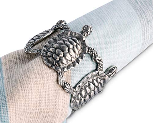 Vagabond House Sea Turtle Napkin Rings Ocean Tableware (Sold as Single Ring) Artisan Crafted Designer Ring 2.25 inch Diameter