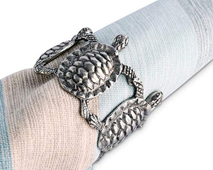 Vagabond House Sea Turtle Napkin Rings Ocean Tableware (Sold as Single Ring) Artisan Crafted Designer Ring 2.25 inch Diameter