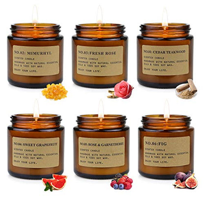 MOULENGGU 6 Pack Candles for Home Scented Aromatherapy Candle Gift Set for Women Soy Wax Long Lasting Amber Jar Candles Gi...