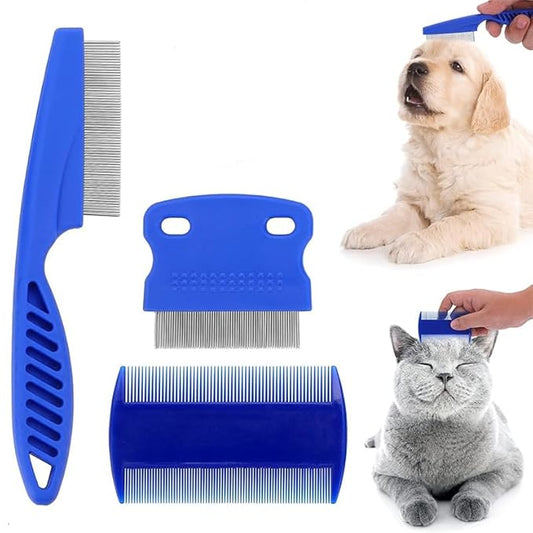 3pcs Stainless Steel Pet Grooming Set, Cat Comb & Brush for Small, Medium & Large Pets, Dog Grooming Tools, 2.44inch/5.8in...