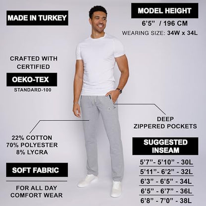 Men's Sweatpants (Avg & Tall) Luxury Fit - Made in Turkey Athletic Sweat Pants for Tall Men with Zipper Pockets
