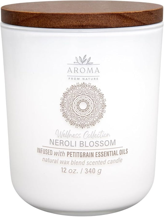 House of Velas, Aroma from Nature Wellness Collection Candle, 12 oz, 2 Cotton Wicks, Neroli Blossom, Large Painted Jar
