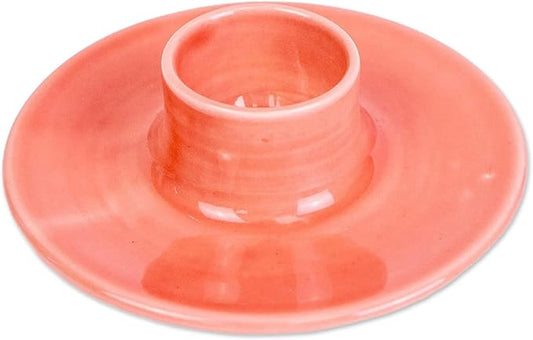 NOVICA Artisan Handmade Ceramic Salt Rimmer Multiuse Colorful Summer from Morocco Pink Tableware Barware 'Fiesta Time'