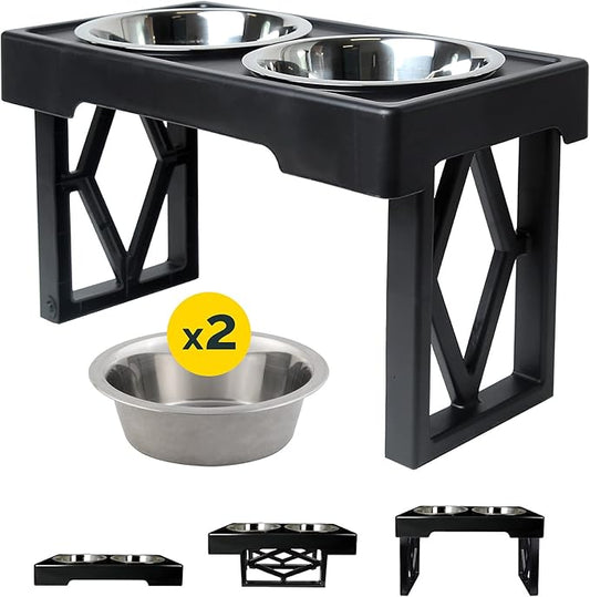 Pet Zone Designer Diner Bundle Adjustable Elevated Dog Bowls for Large Dogs, Medium and Small - Raised Dog Bowl Stand, Bow...