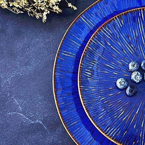 OGMOYT Pasta Bowls Ceramic Bowl - Indigo 19cm Salad Serving Bowl Artisan Tableware Cereal Bowls Size: 19x6.5cm Salad Bowls，