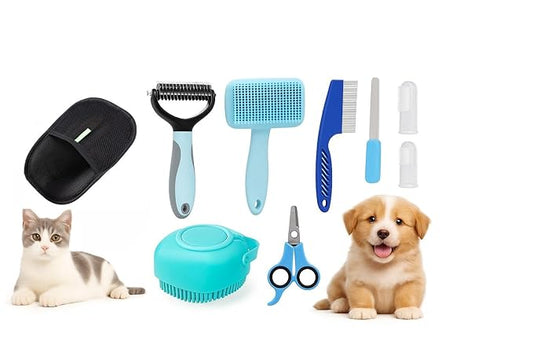 Atonvibe 9-in-1 Pet Grooming Kit, Self-Cleaning Slicker Brush, Deshedding Rake, Lint Remover, Nail Clipper & More, Complet...