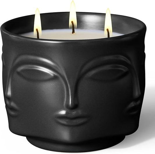 Viyffo 20oz Large Scented Candle – Vanilla & Amber Oud, 3 Wick Non Toxic Soy Candles, Matte Black Ceramic Jar, Luxury Home...