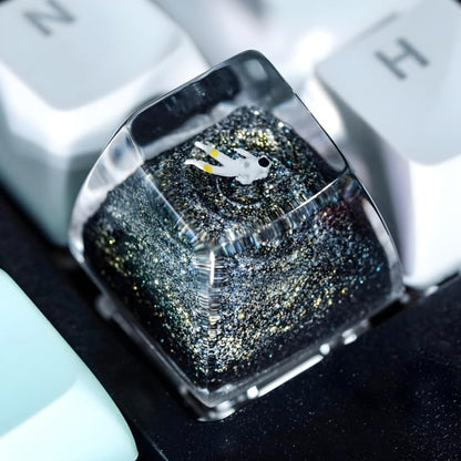 Gold Galaxy Astronaut Artisan Keycap R1 SA Profile Custom Astronauts Keycaps 1U ESC Space Explorer Handmade Gaming Resin K...