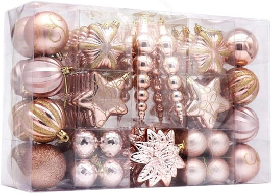 AUXO-FUN 73ct Assorted shatterproof Christmas Ornaments Luxury Collection Set in Reusable Hand-held Gift Package for Chris...