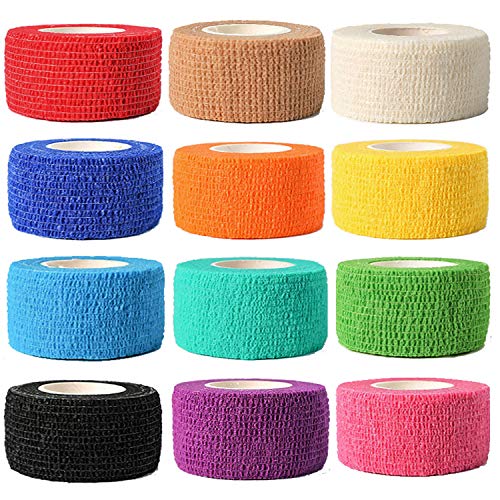 (12-Pack) 1” x 5 Yards | Self Adhesive Bandage Wrap, Kuvvfe Athletic Elastic Cohesive Bandage for Sports Injury,Strain,Kne...