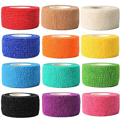 (12-Pack) 1” x 5 Yards | Self Adhesive Bandage Wrap, Kuvvfe Athletic Elastic Cohesive Bandage for Sports Injury,Strain,Kne...