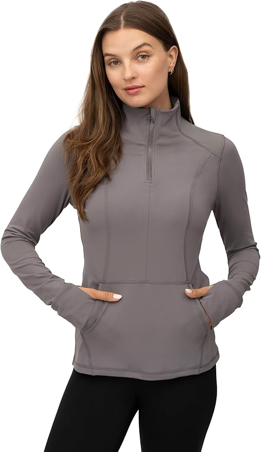Yogalicious Half Zip Lightweight Workout Long Sleeve Athletic Jacket with Front Pockets and Thumbholes