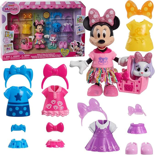 Disney Junior Minnie Mouse Glitter and Glam Pet Fashion Set, 23-piece Doll and Accessories, Kids Toys for Ages 3 Up by Jus...