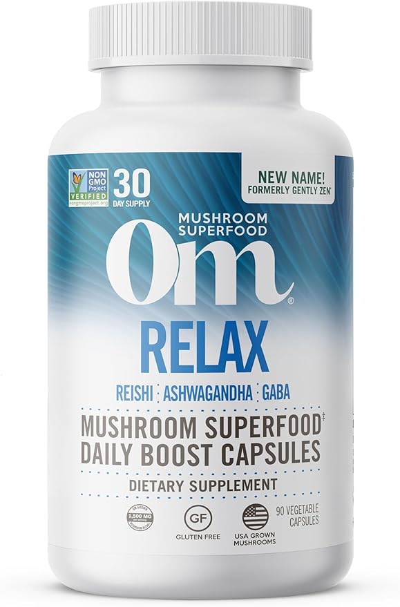 OM MUSHROOM SUPERFOOD Relax Mushroom Capsules, 90 Count, 30 Days, Reishi Mushrooms, Ashwagandha, GABA, L-Theanine, Magnesi...