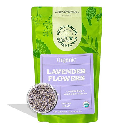 Worldwide Botanicals Organic Lavender Flowers, 4 ounces, Pure European Lavender buds, Perfect for Aromatherapy, Sachets, W...
