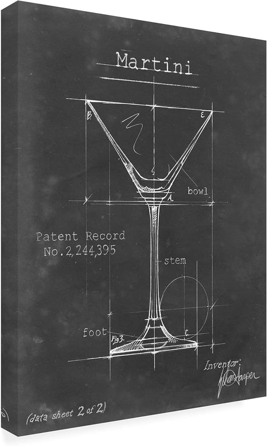 Wrapped Canvas Wall Art - Ethan Harper 'Barware Blueprint V' Wall Art for Living Room, Bedroom, or Office Décor - 14x19