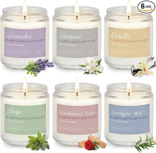 6 Pack Scented Candles Gift Set, Long Lasting Aromatherapy Candles for Home, 37.8 oz 300 Hour Burn, Lavender Jasmine Vanil...