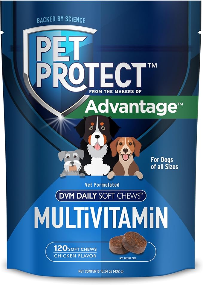 Pet Protect Dog Multivitamin, Vet-Formulated DVM Daily Soft Chews, Supports Ongoing Health & Wellness, Chicken-Flavor (120...