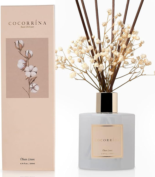 Cocorrína Reed Diffuser Set, Clean Linen 6.7 fl oz Scented Diffuser with Sticks Home Fragrance Reed Diffuser for Bathroom ...