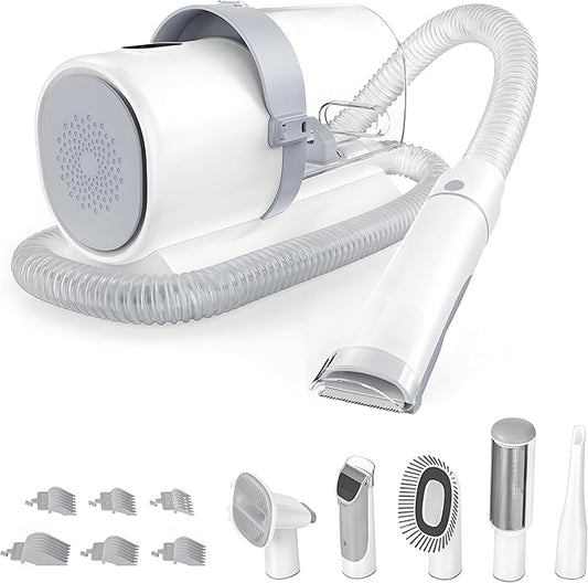 NEWBULIG 5-in-1 Pet Grooming Vacuum Kit, 2.5L Dust Cup, 3 Suction Modes and 5 Groomer Tools, Dog Clippers with Cordless Lo...