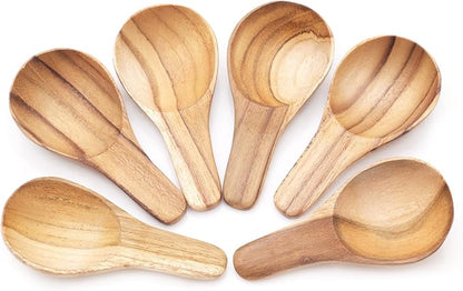 NOVICA Artisan Handmade Teak Wood Scoops Round from Bali Set of 6 Brown Indonesia Tableware Serveware Serving Utensils Nat...