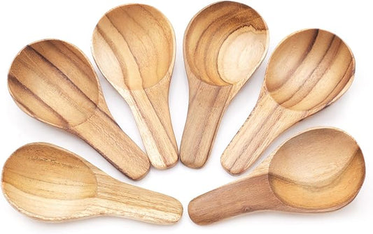 NOVICA Artisan Handmade Teak Wood Scoops Round from Bali Set of 6 Brown Indonesia Tableware Serveware Serving Utensils Nat...