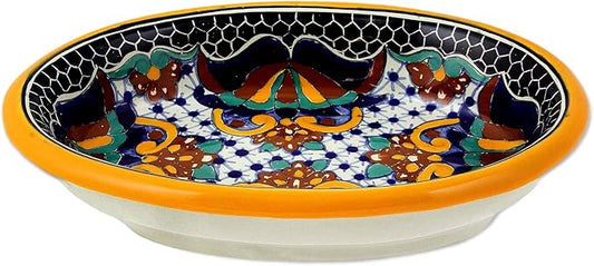NOVICA Handmade Ceramic Salsa Bowl Artisan Majolica Multicolor Mexico Tableware Serveware Serving Bowls Spicy Mustard Tala...