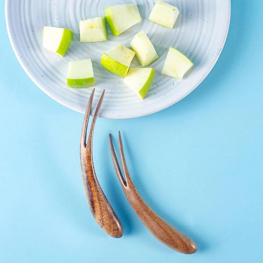 NOVICA Artisan Handmade Wood Fork Utensils Wooden Reusable Fruit from India Tableware Flatware 'Fruit Forks' (Pair)
