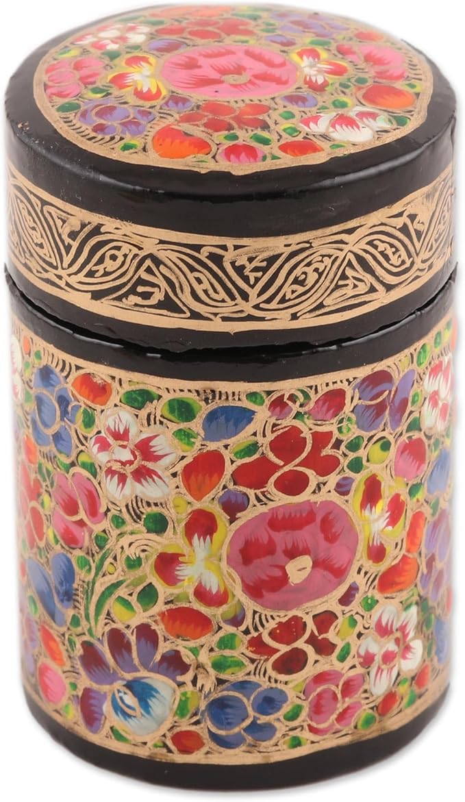 NOVICA Artisan Handmade Papier Mache Toothpick Holder Multicolored Floral Wood Metallic Woodpaper India Tableware Kitchen ...