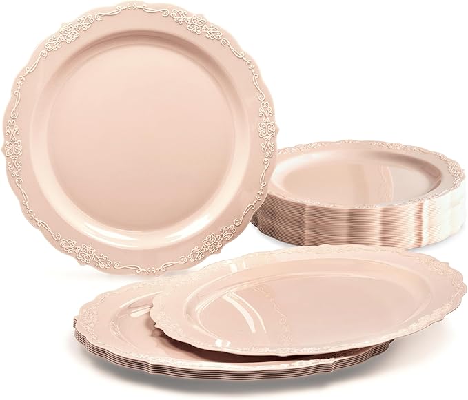 " OCCASIONS " 40 Plates Pack, Disposable Vintage Wedding Party Plastic Plates (7.5'' Appetizer/Dessert Plate, Verona in Bl...