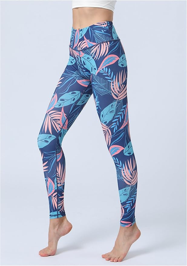 Women Yoga Pants High Waist Printed Workout Tights Slim Fit Activewear Leggings with Tummy Control and Stretch Design