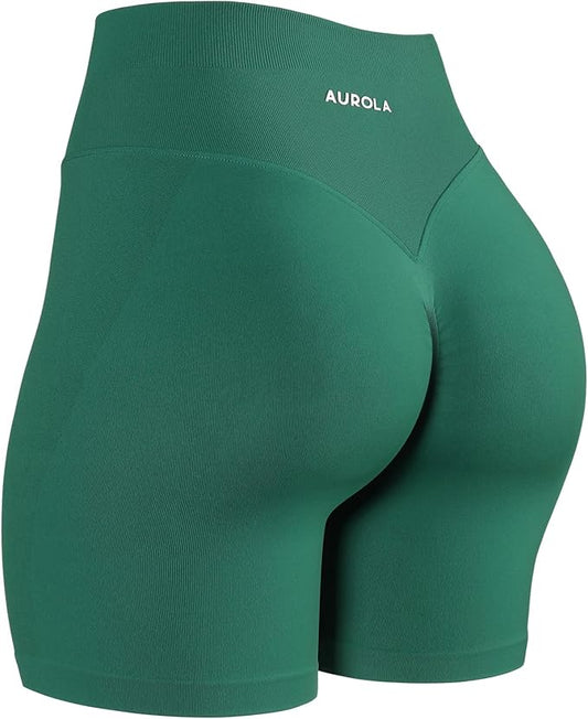 AUROLA Impressive Collection Workout Shorts for Women,High Waisted V-Shape Seam Gym Embossed Logo Athletic Fitness Short