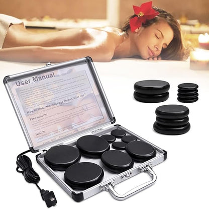 Primachen Hot Stones Massage Warmer Kit, 9Pcs Hot Stones Massage Set Portable Hot Stone with Heater, Hot Rocks Basalt Mass...
