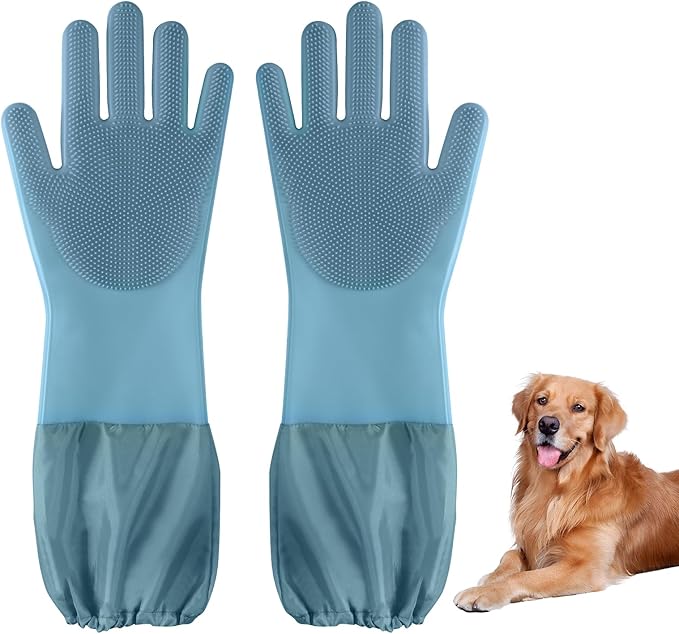 Senquoyn Dog Washing Gloves | Pet Grooming Gloves | Extra Long Arms (17.3") for Cats & Dogs | Massage & Hair Removal Pet G...