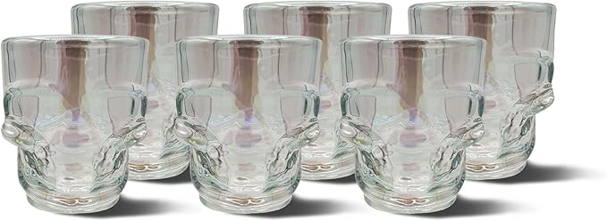DURA LIVING Set of 6 Skull Shot Glasses - 1.75oz Clear Glass Novelty Drinkware, Gothic Skull-Shaped Barware for Halloween ...