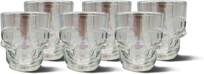 DURA LIVING Set of 6 Skull Shot Glasses - 1.75oz Clear Glass Novelty Drinkware, Gothic Skull-Shaped Barware for Halloween ...