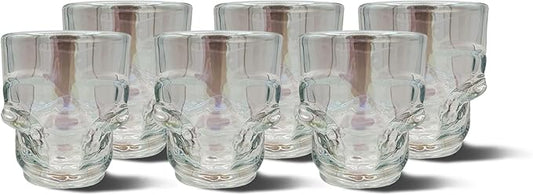 DURA LIVING Set of 6 Skull Shot Glasses - 1.75oz Clear Glass Novelty Drinkware, Gothic Skull-Shaped Barware for Halloween ...