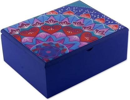 NOVICA Artisan Handmade Decoupage Wood Tea Box in Blue from Costa Rica Multicolor Tableware Kitchen Accessories Storage Fl...