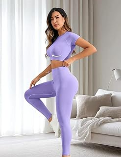 Womens High-Waisted Seamless Activewear Set Crop Top and Leggings for Yoga and Gym